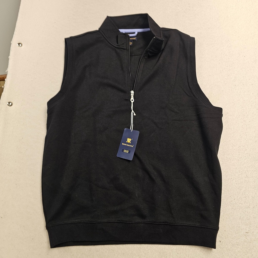 Sakmann Mens Golf Vest Black Quarter‎ Zip Mock Neck Cotton Blend CS31-AE XL NEW